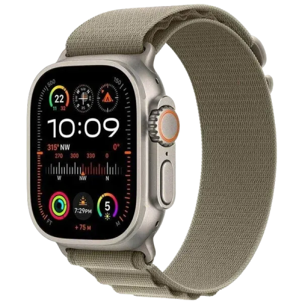 Apple Watch Series Ultra 2 49mm Natural Titanium Case with Olive Alpine Loop S